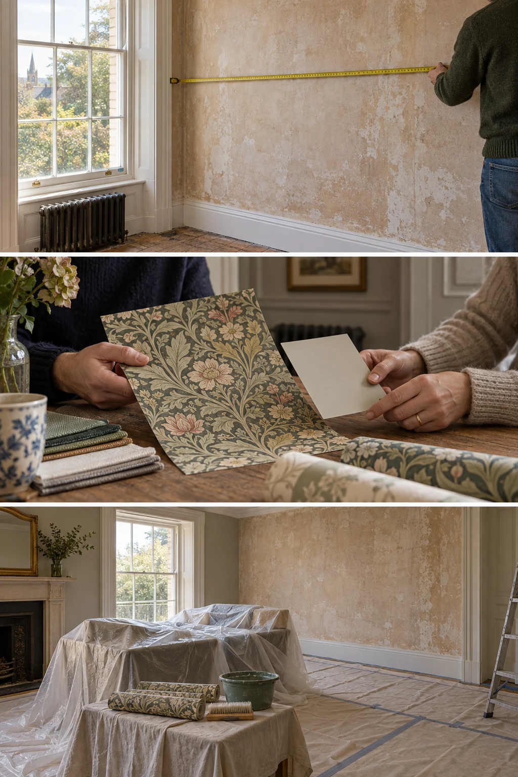 Measuring the width of a wall before planning wallpapering